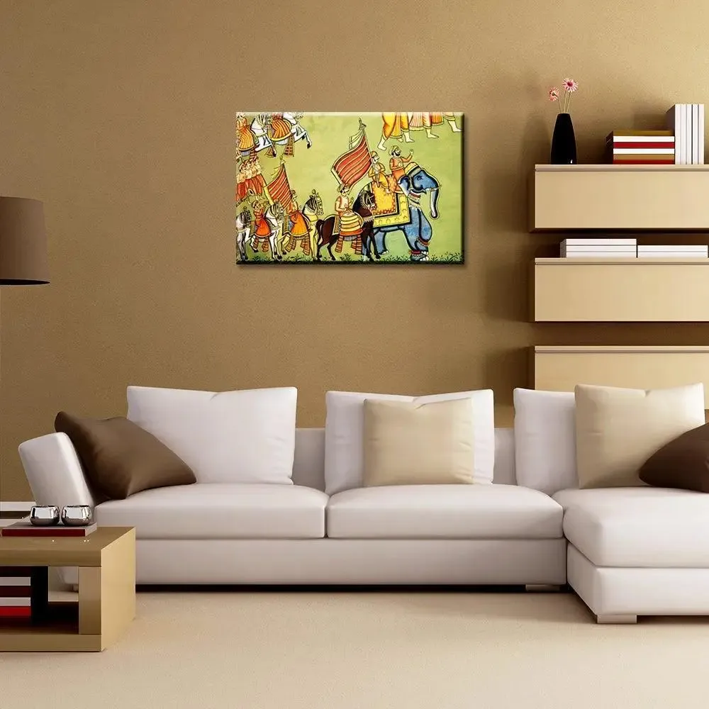 Beautiful Madhubani Painting /  Canvas Print  Stretched on Wood Bars 61 x 41cm With Frame