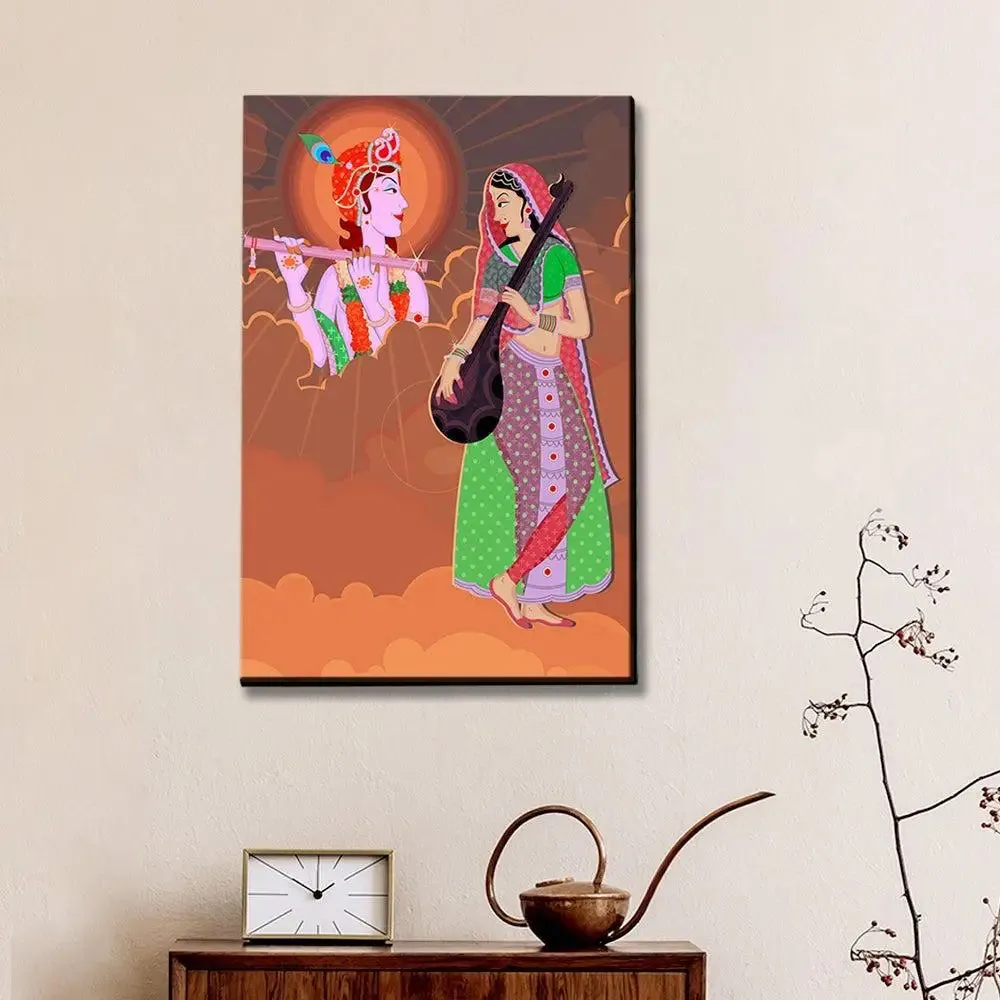 Beautiful Madhubani Painting /  Canvas Print  Stretched on Wood Bars 61 x 41cm With Frame