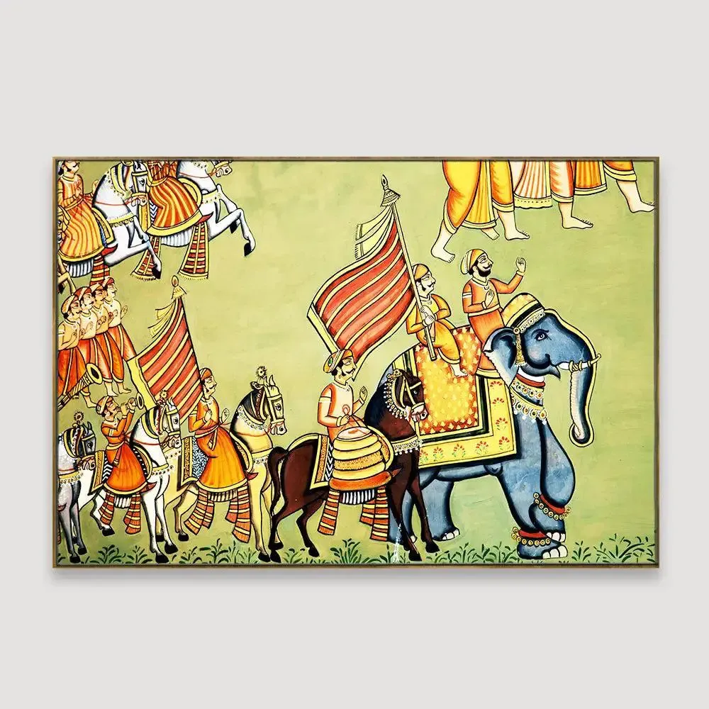 Beautiful Madhubani Painting /  Canvas Print  Stretched on Wood Bars 61 x 41cm With Frame