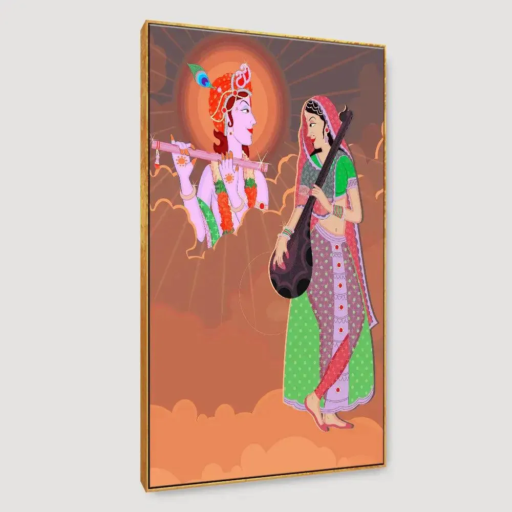 Beautiful Madhubani Painting /  Canvas Print  Stretched on Wood Bars 61 x 41cm With Frame