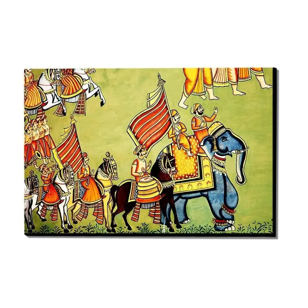 Beautiful Madhubani Painting /  Canvas Print  Stretched on Wood Bars 61 x 41cm With Frame