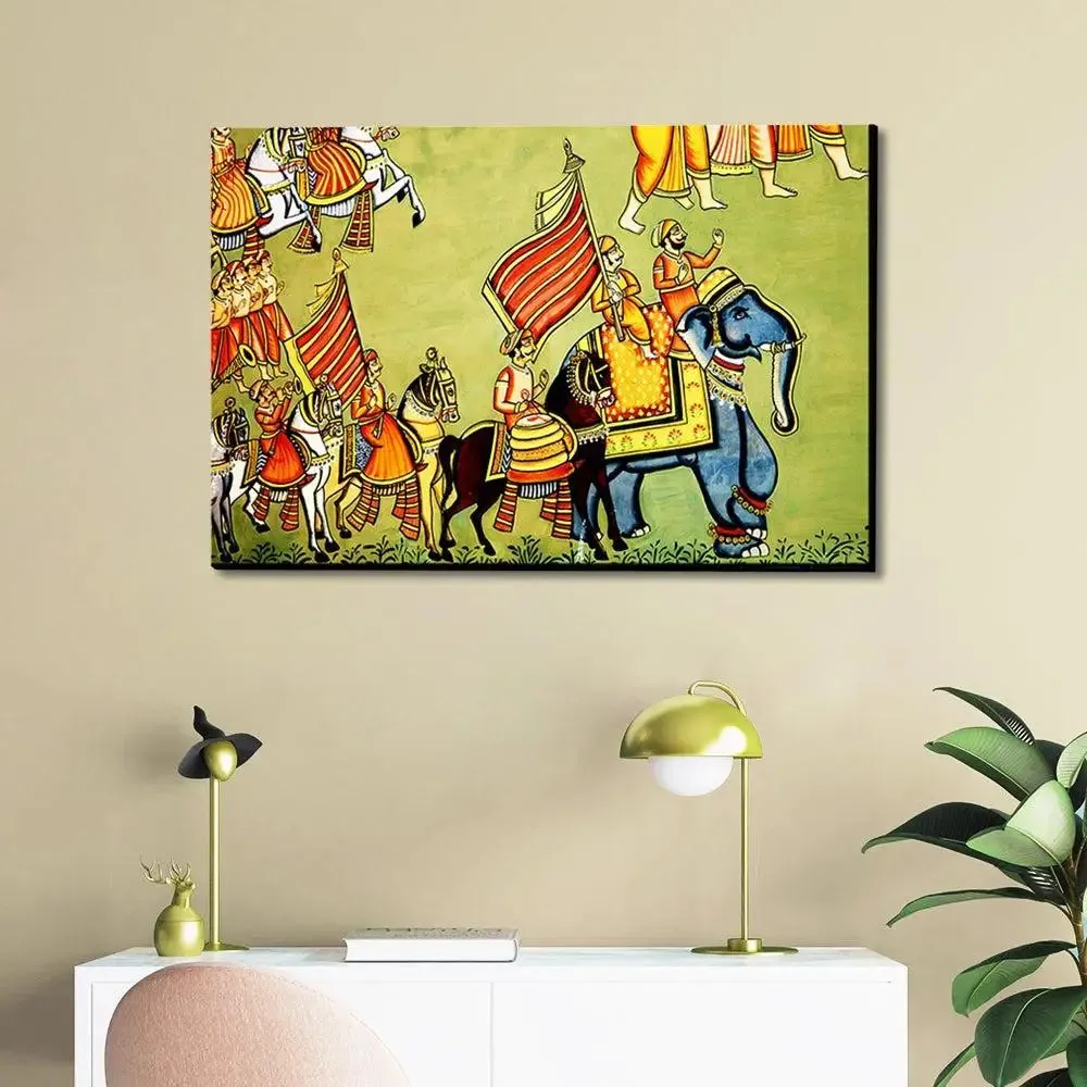 Beautiful Madhubani Painting /  Canvas Print  Stretched on Wood Bars 61 x 41cm With Frame