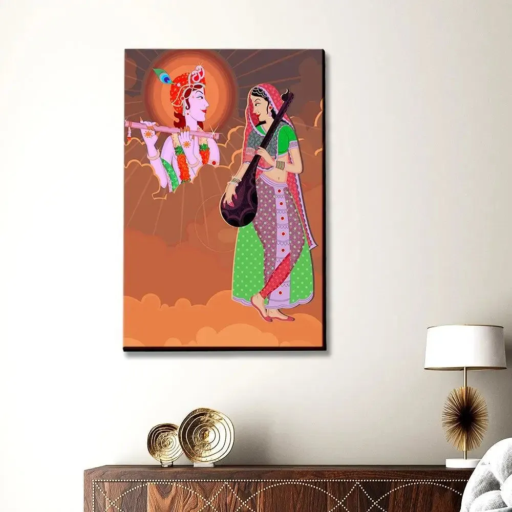 Beautiful Madhubani Painting /  Canvas Print  Stretched on Wood Bars 61 x 41cm With Frame