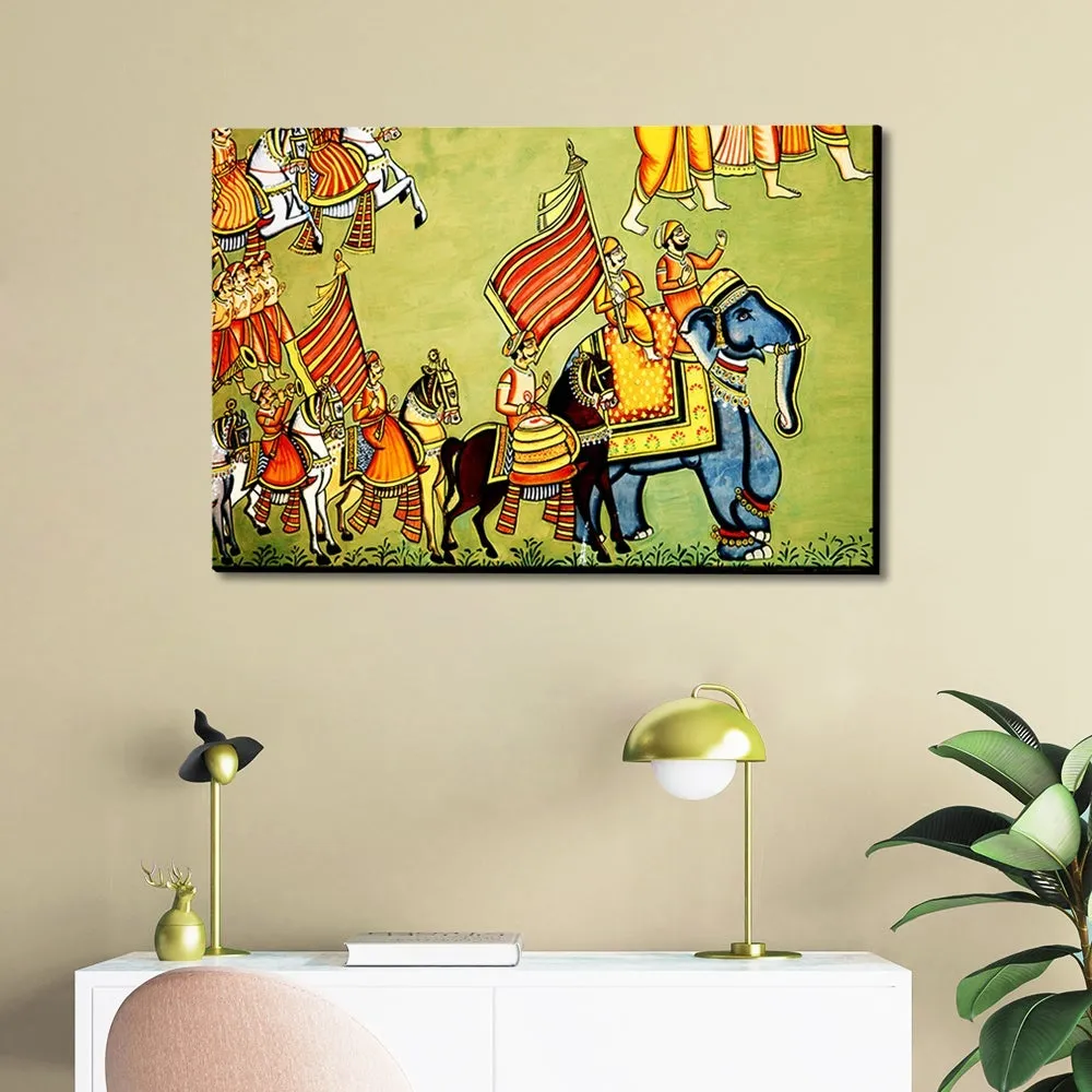 Beautiful Madhubani Painting /  Canvas Print  Stretched on Wood Bars 61 x 41cm With Frame