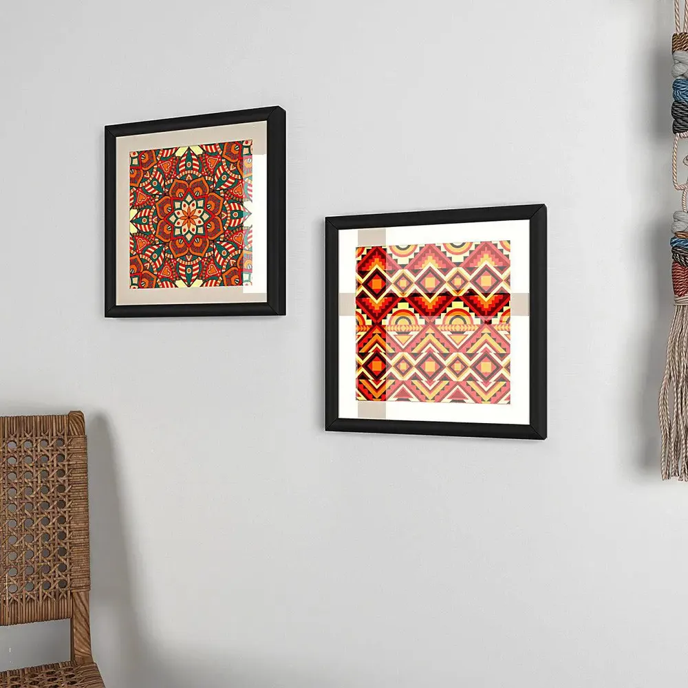 Beautiful Mandala Designer Wall Painting with Black Frames, Set of 2