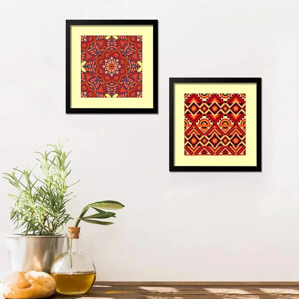 Beautiful Mandala Designer Wall Painting with Black Frames, Set of 2