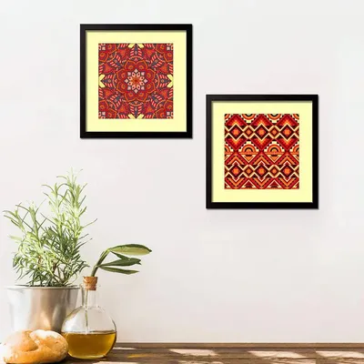 Beautiful Mandala Designer Wall Painting with Black Frames, Set of 2