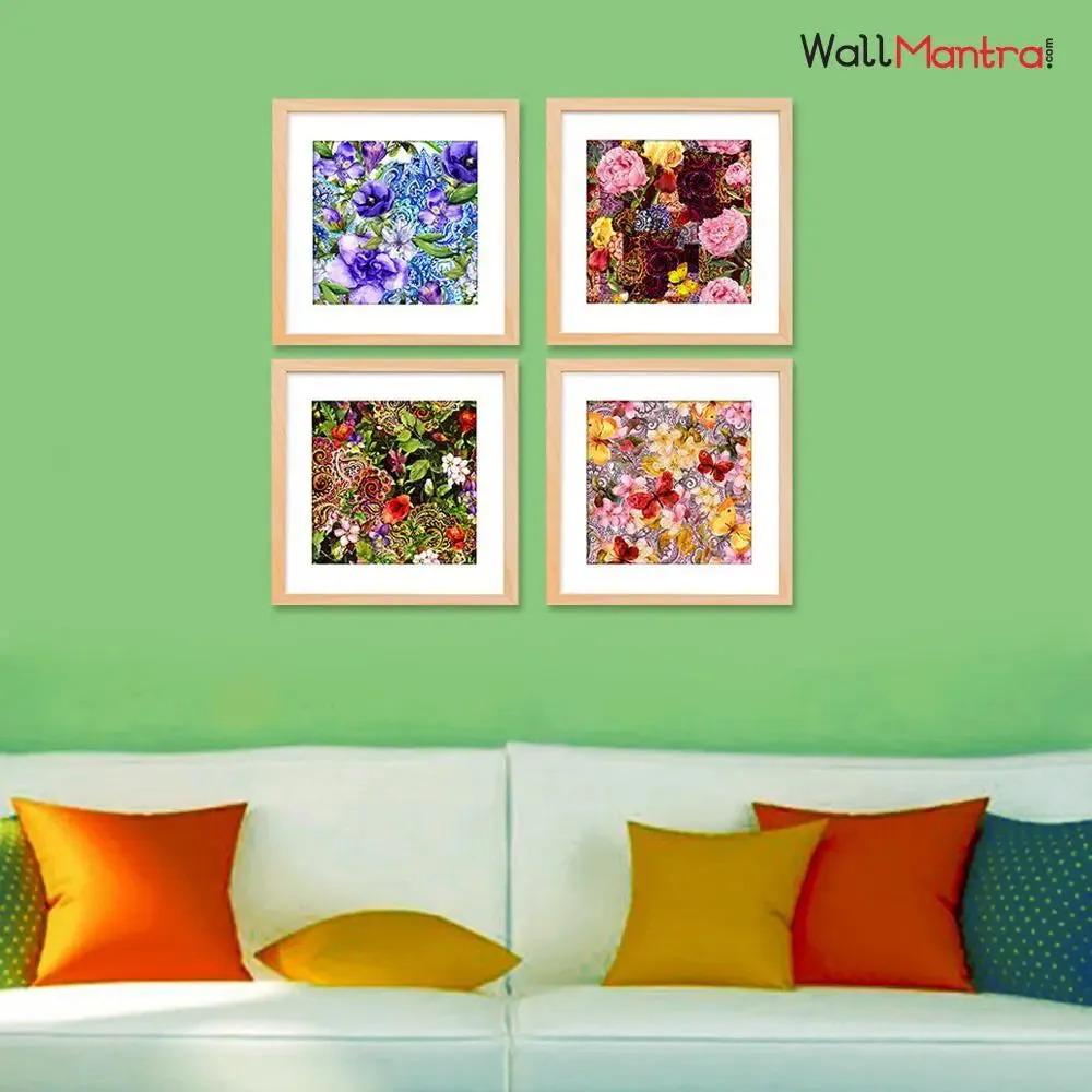 Beautiful Mandala Floral Framed Wall Painting Set of 4