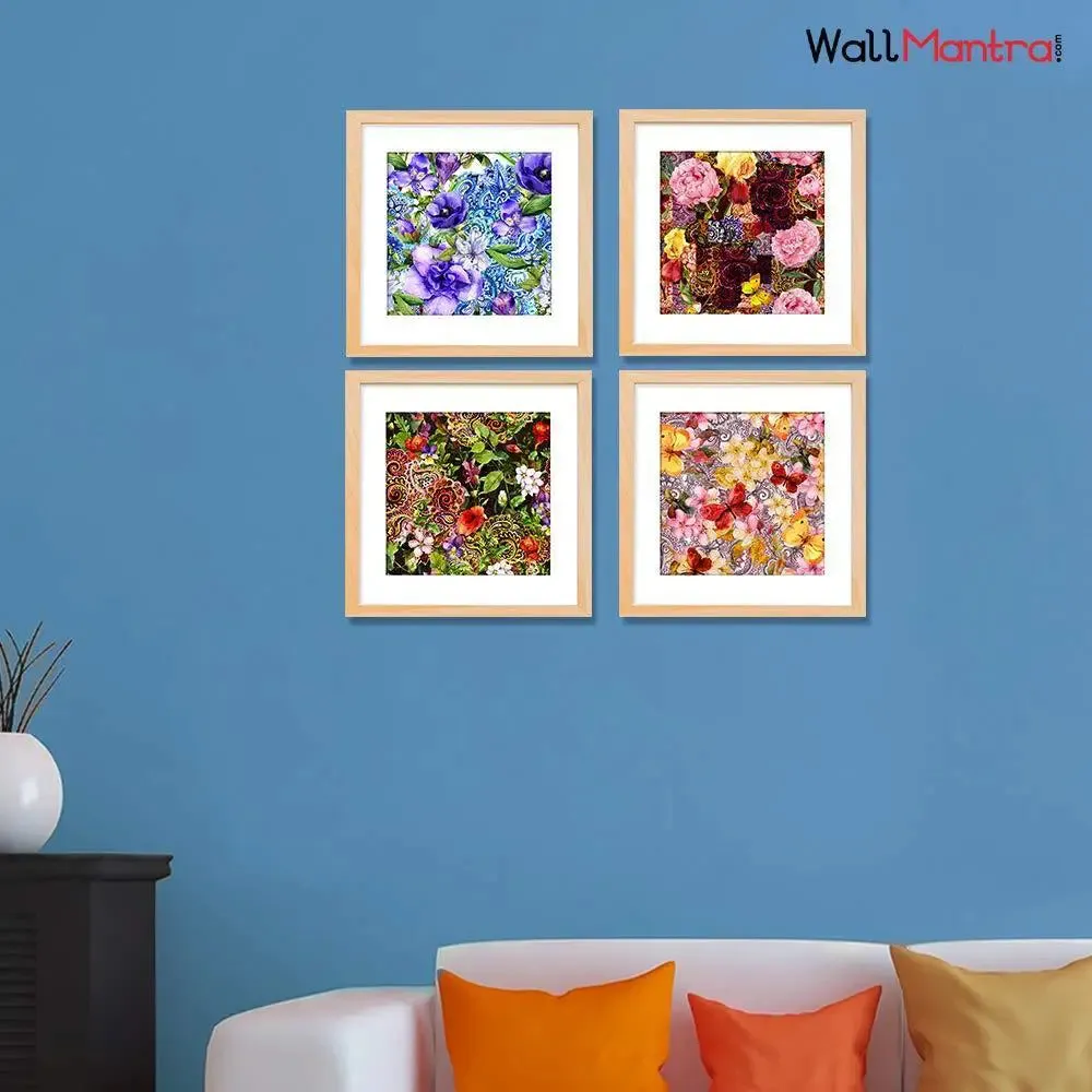 Beautiful Mandala Floral Framed Wall Painting Set of 4
