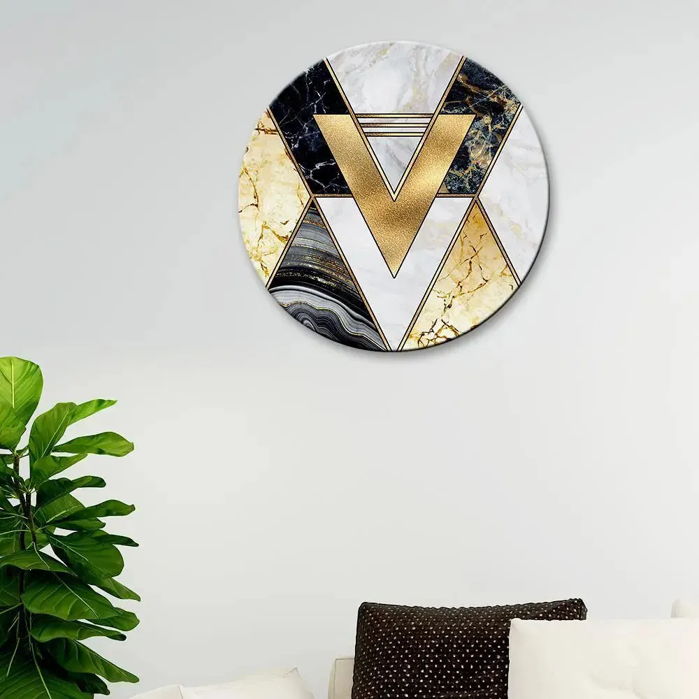 Beautiful Marble Texture Geometric Art Round Shape Canvas wall Painting