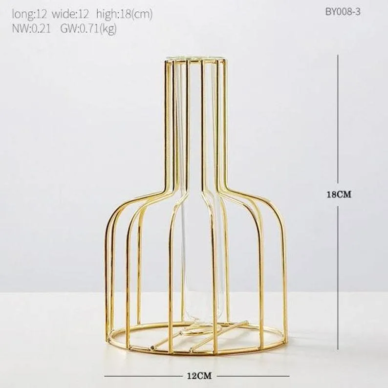 Beautiful Metal Wire Glass Tube Vase Set of 1
