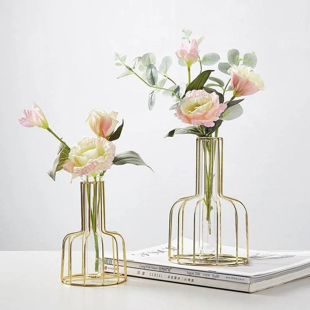 Beautiful Metal Wire Glass Tube Vase Set of 1