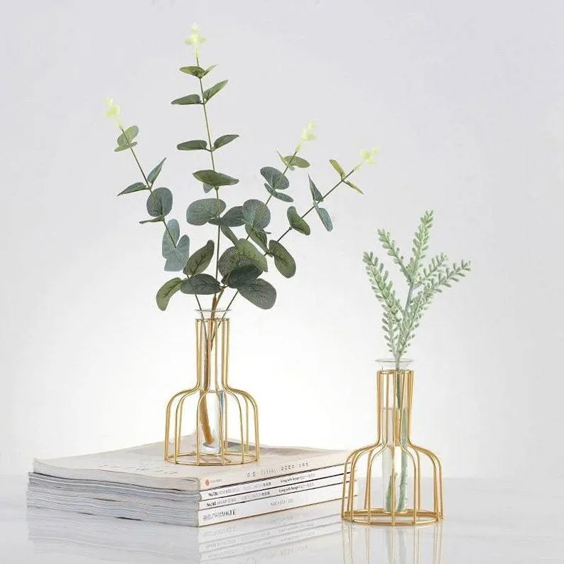 Beautiful Metal Wire Glass Tube Vase Set of 1