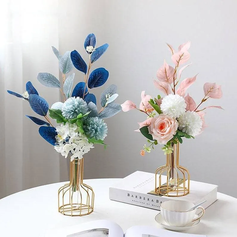 Beautiful Metal Wire Glass Tube Vase Set of 1