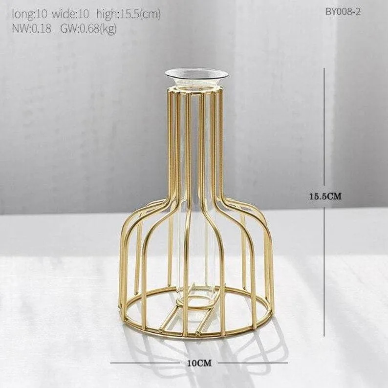 Beautiful Metal Wire Glass Tube Vase Set of 1