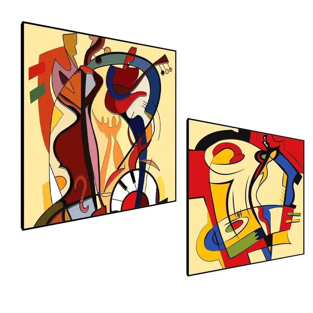 Beautiful Modern Art Canvas Painting With Black Floating Frame Size: 30 cm (H) X 30 cm (W) Set of 2