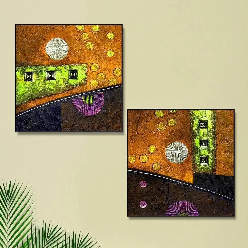 Beautiful Modern Art Canvas Painting With Black Floating Frame Size: 30 cm (H) X 30 cm (W) Set of 2