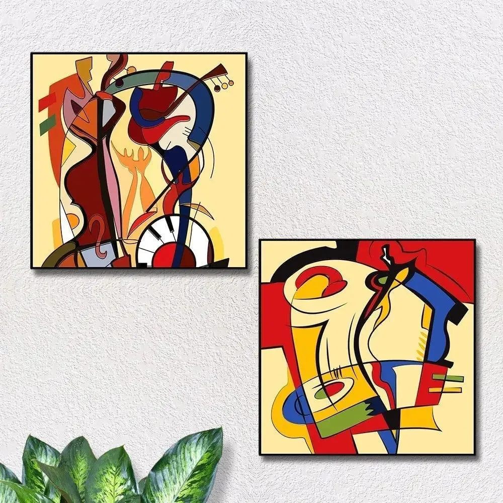 Beautiful Modern Art Canvas Painting With Black Floating Frame Size: 30 cm (H) X 30 cm (W) Set of 2