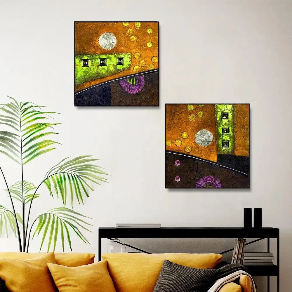 Beautiful Modern Art Canvas Painting With Black Floating Frame Size: 30 cm (H) X 30 cm (W) Set of 2