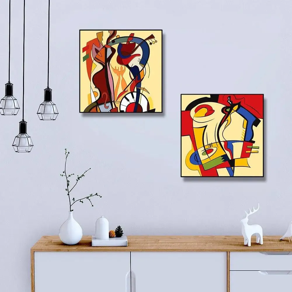 Beautiful Modern Art Canvas Painting With Black Floating Frame Size: 30 cm (H) X 30 cm (W) Set of 2