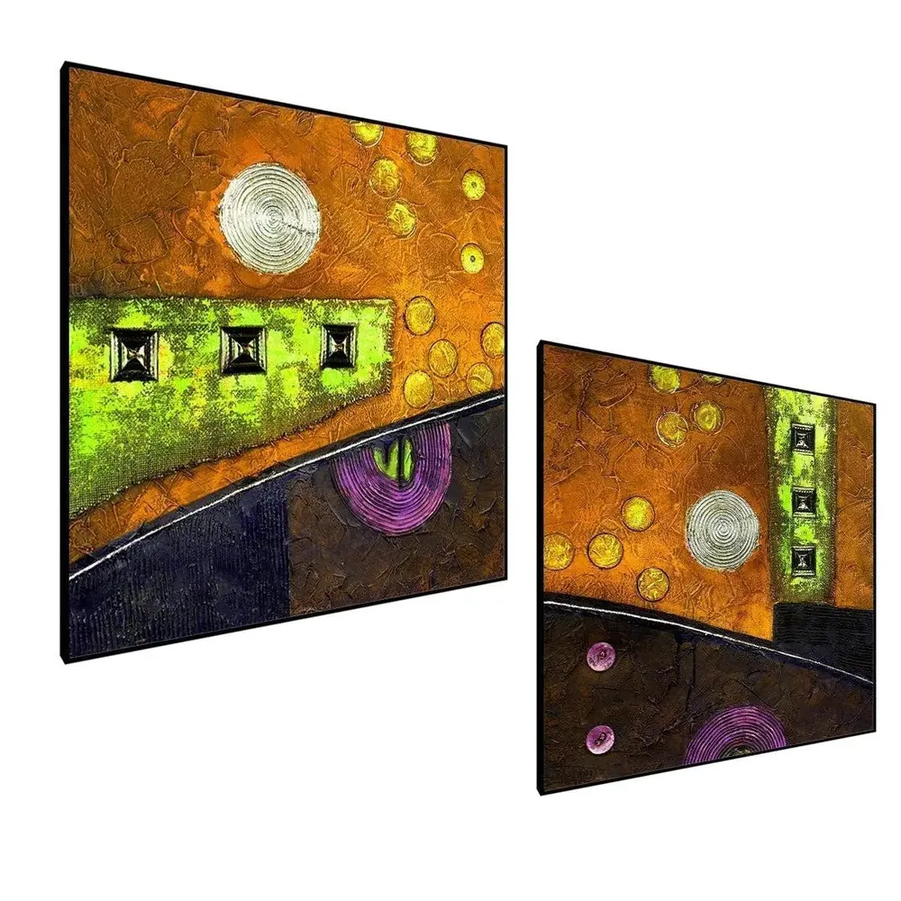 Beautiful Modern Art Canvas Painting With Black Floating Frame Size: 30 cm (H) X 30 cm (W) Set of 2