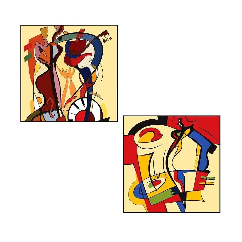 Beautiful Modern Art Canvas Painting With Black Floating Frame Size: 30 cm (H) X 30 cm (W) Set of 2