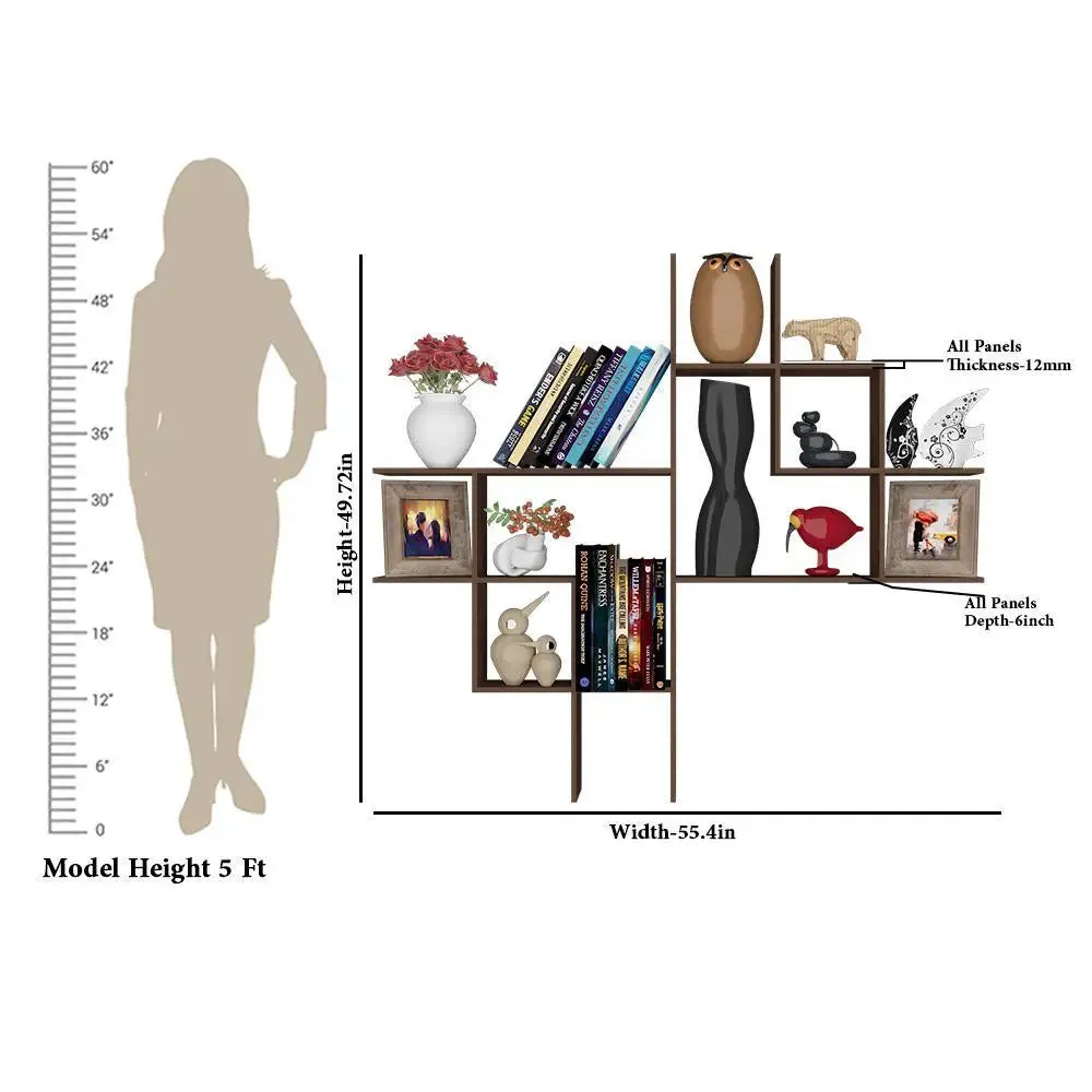 Beautiful Modern Design Wood Wall Shelf / Book Shelf, Walnut Finish