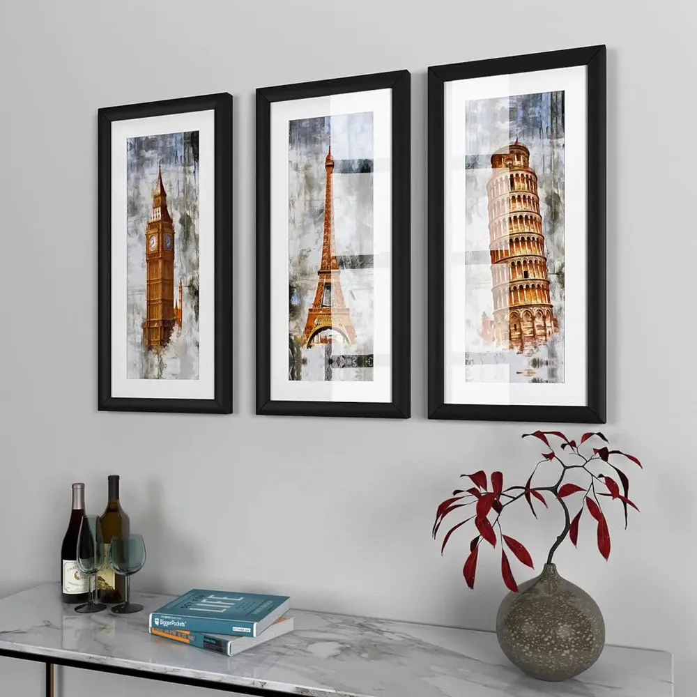 Beautiful Monuments Framed Wall Paintings Set of 3 with Break Resistant Clear Acrylic Glass