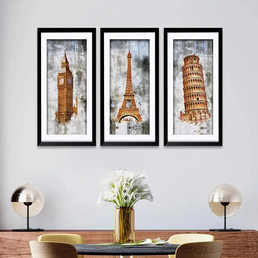 Beautiful Monuments Framed Wall Paintings Set of 3 with Break Resistant Clear Acrylic Glass
