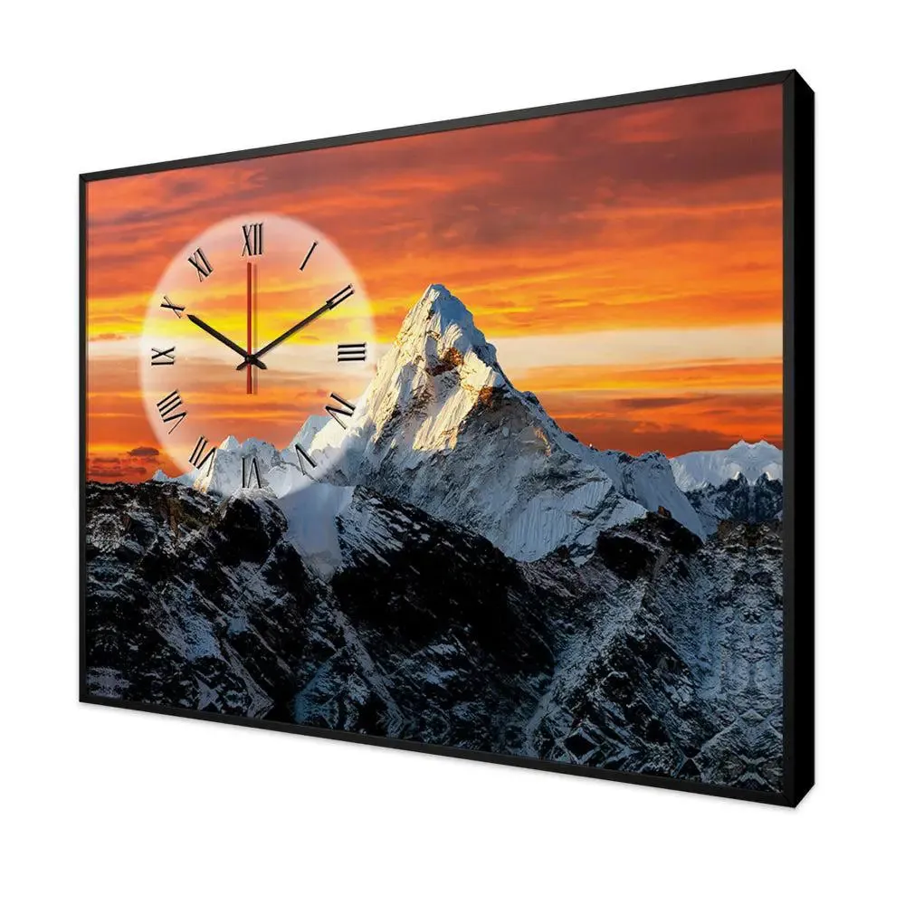 Beautiful Mountain Canvas Printed Decorative Wall Clock With Floating Frame