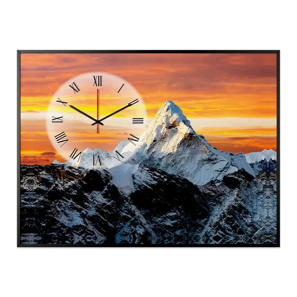 Beautiful Mountain Canvas Printed Decorative Wall Clock With Floating Frame