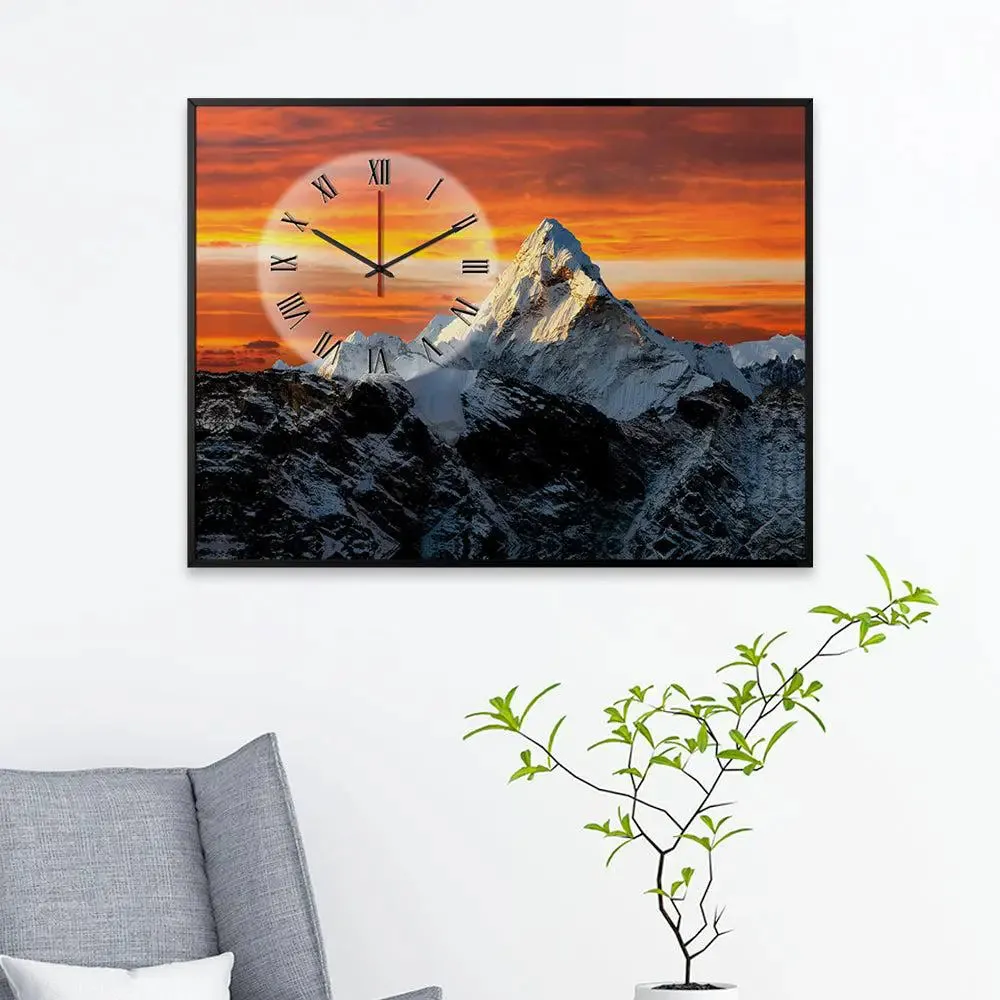 Beautiful Mountain Canvas Printed Decorative Wall Clock With Floating Frame