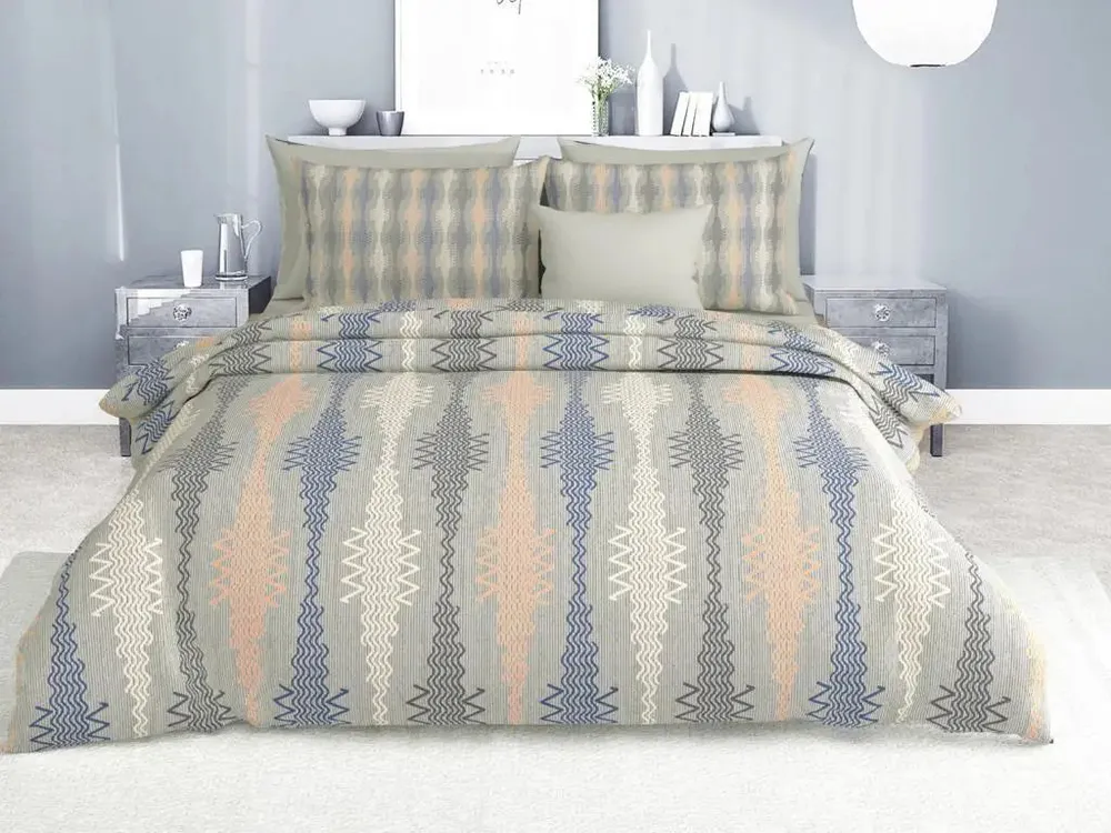 Beautiful Multi Color Ikat Pattern Design Printed Modern Double Bed Premium Bedsheet With Pillow Covers