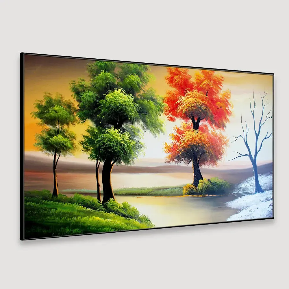 Beautiful Nature Scenery Canvas  Wall Painting Big Panoramic With Frame