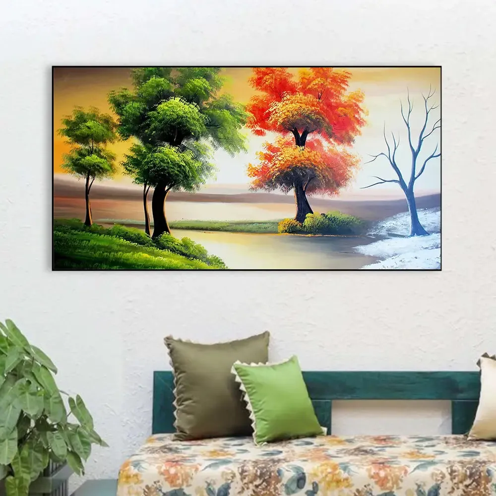Beautiful Nature Scenery Canvas  Wall Painting Big Panoramic With Frame
