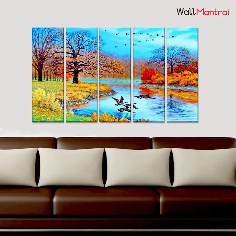 Beautiful Nature Scenery Landscape Canvas Wall Painting On Multiple Wooden Frames