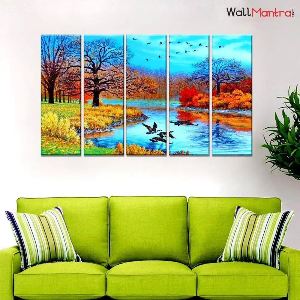 Beautiful Nature Scenery Landscape Canvas Wall Painting On Multiple Wooden Frames