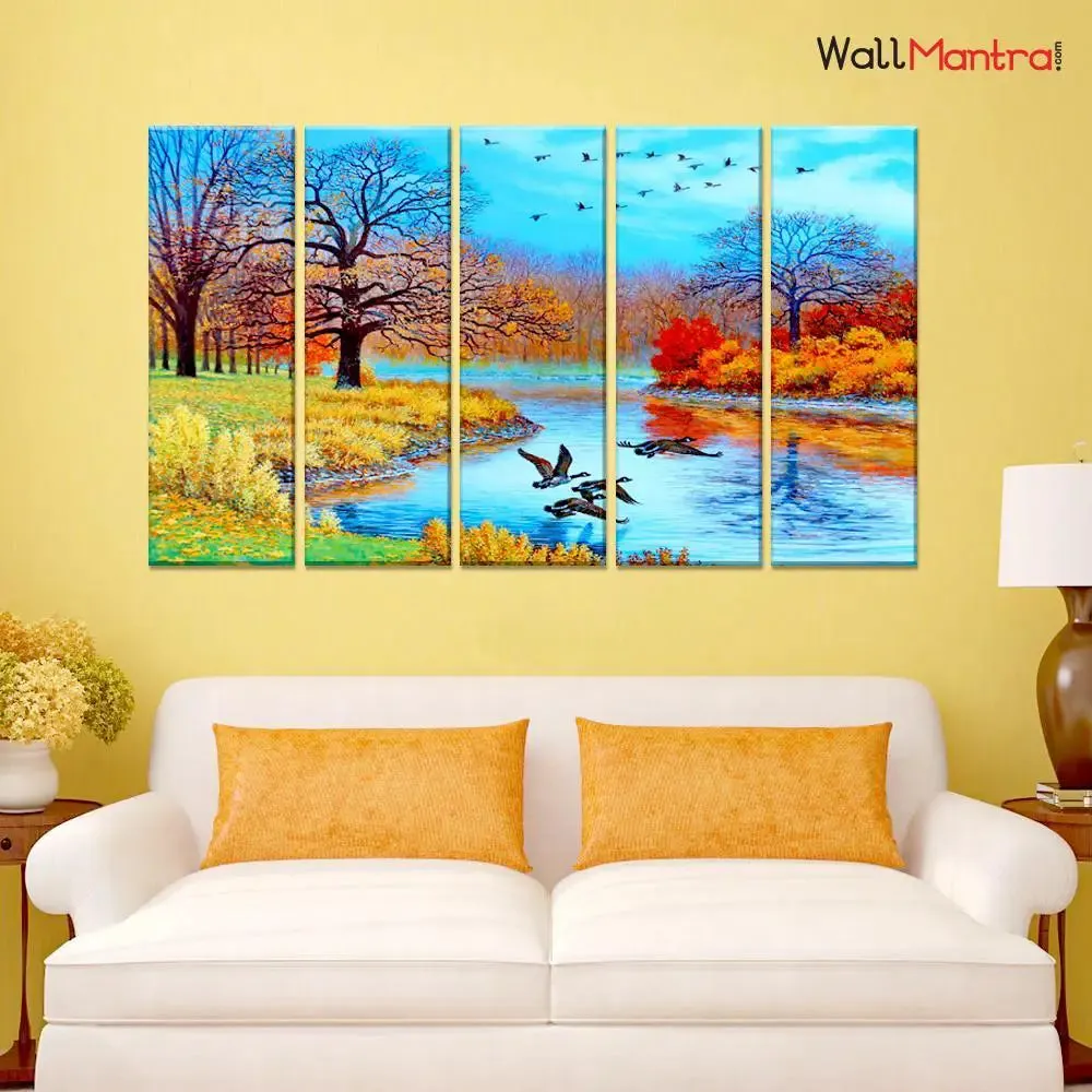 Beautiful Nature Scenery Landscape Canvas Wall Painting On Multiple Wooden Frames