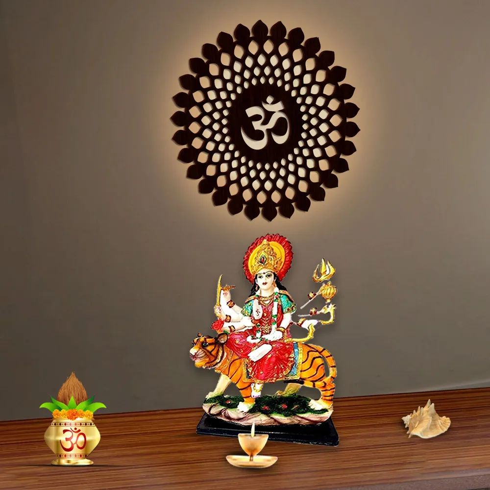 Beautiful OM Mandala Backlit with LED Wooden Wall Hanging Brown