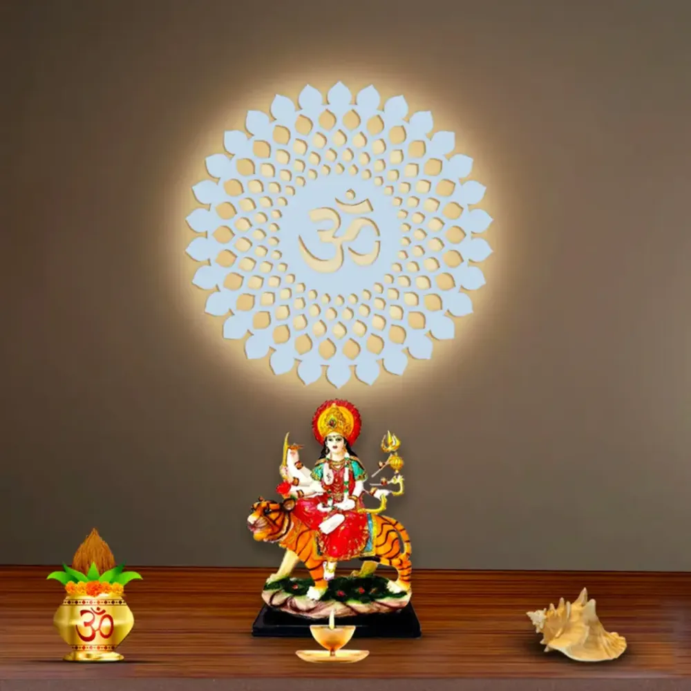 Beautiful OM Mandala Backlit with LED Wooden Wall Hanging Brown