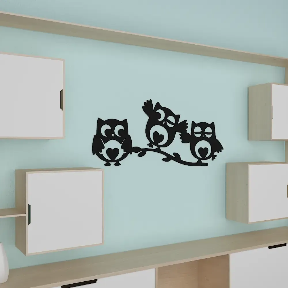 Beautiful Owls in Black color Design Wooden Wall Hanging Medium(10 inch X 24 inch)