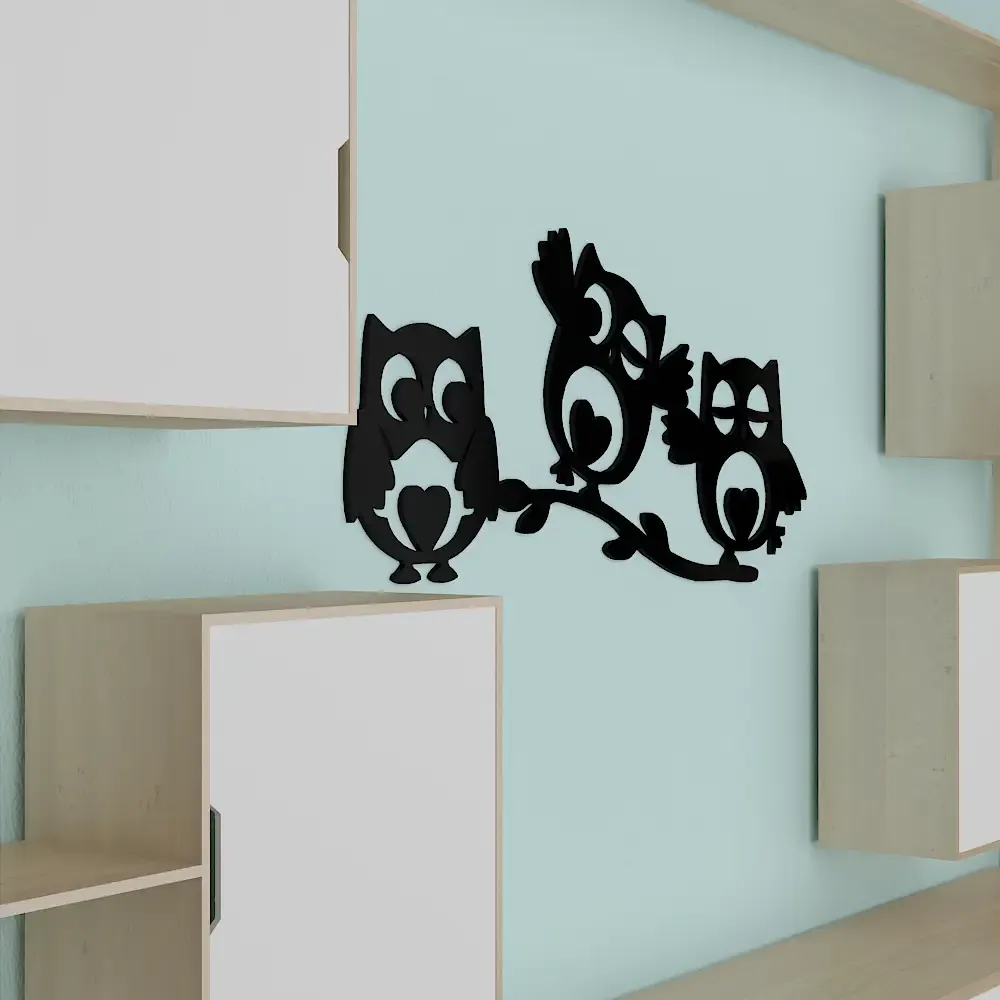 Beautiful Owls in Black color Design Wooden Wall Hanging Medium(10 inch X 24 inch)