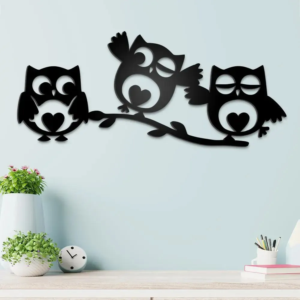 Beautiful Owls in Black color Design Wooden Wall Hanging Medium(10 inch X 24 inch)