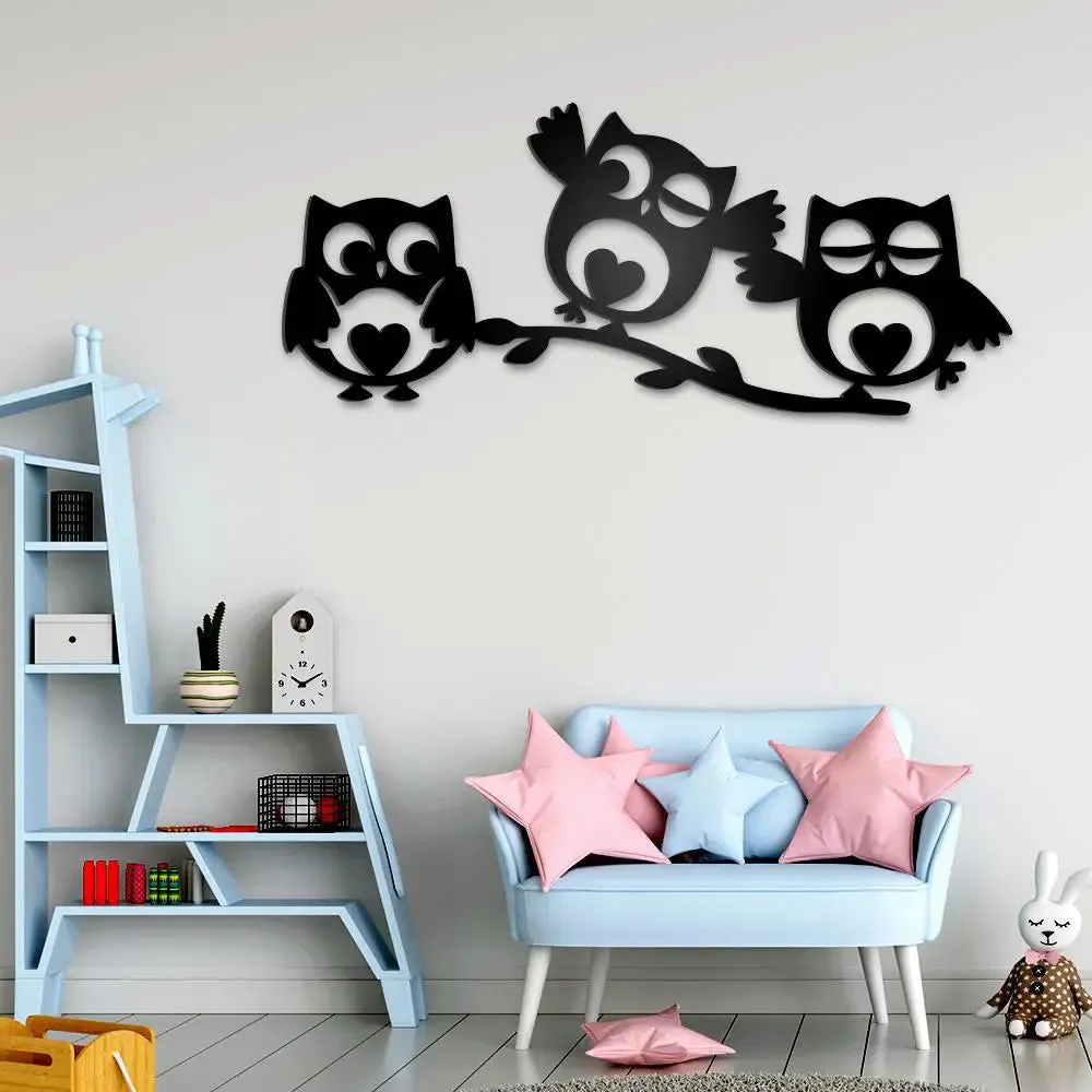 Beautiful Owls in Black color Design Wooden Wall Hanging Medium(10 inch X 24 inch)