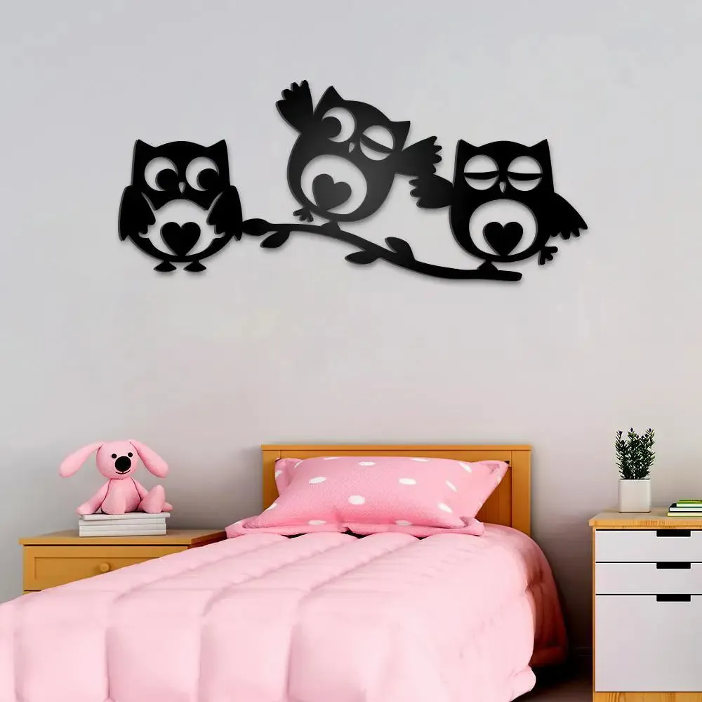 Beautiful Owls in Black color Design Wooden Wall Hanging Medium(10 inch X 24 inch)