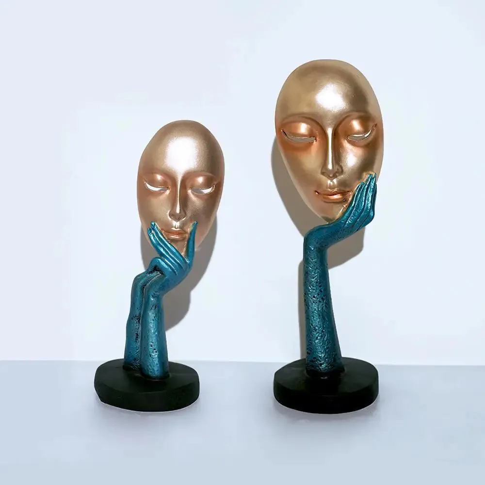 Beautiful Pair of Antique Face Thinker Lady Statue Dual colour Table Decor