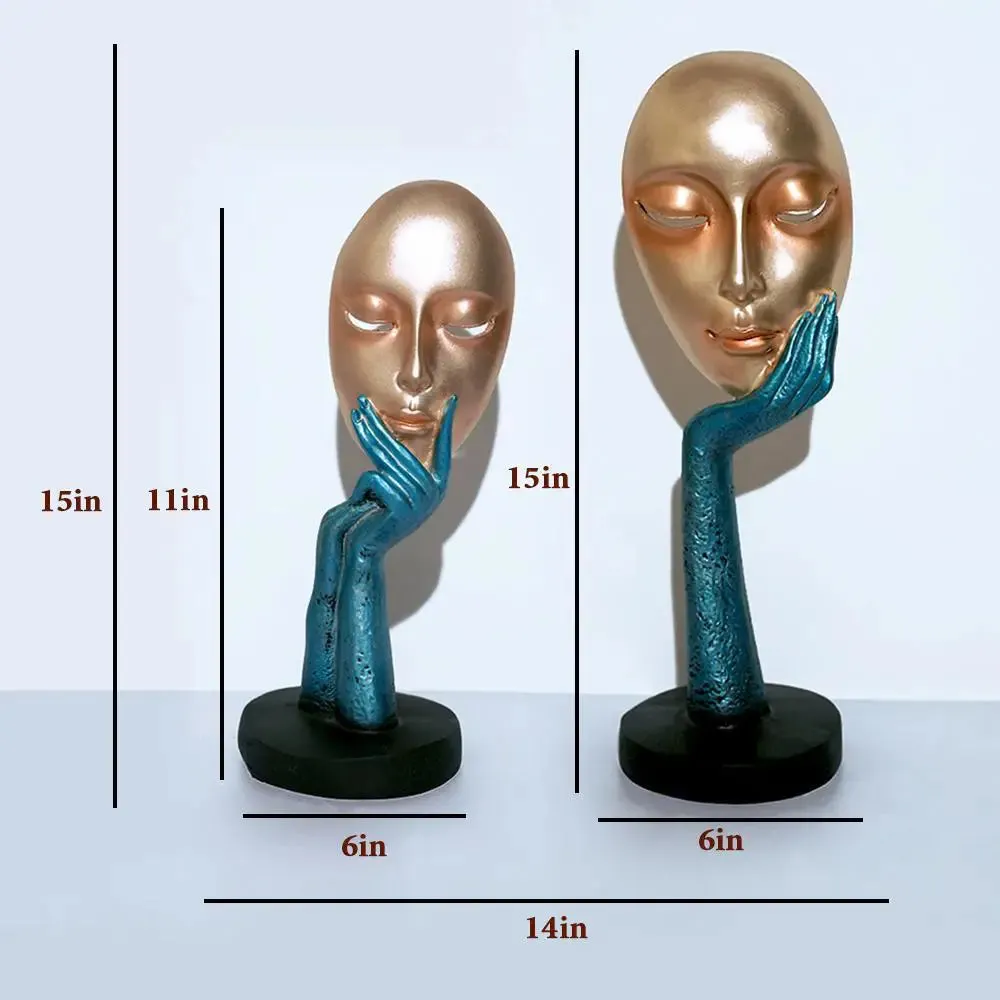 Beautiful Pair of Antique Face Thinker Lady Statue Dual colour Table Decor