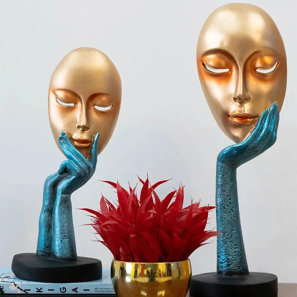 Beautiful Pair of Antique Face Thinker Lady Statue Dual colour Table Decor