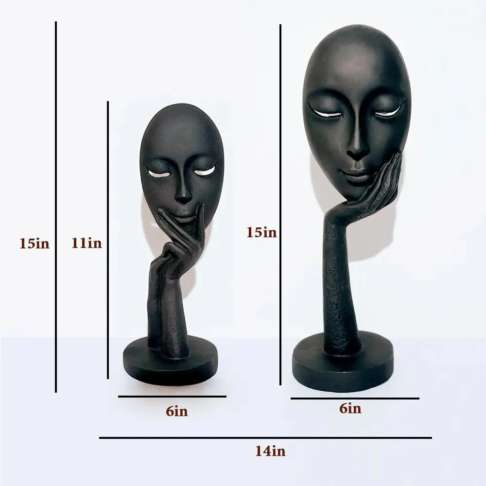Beautiful Pair of Face Thinker Lady Statue Table Decor Black Color