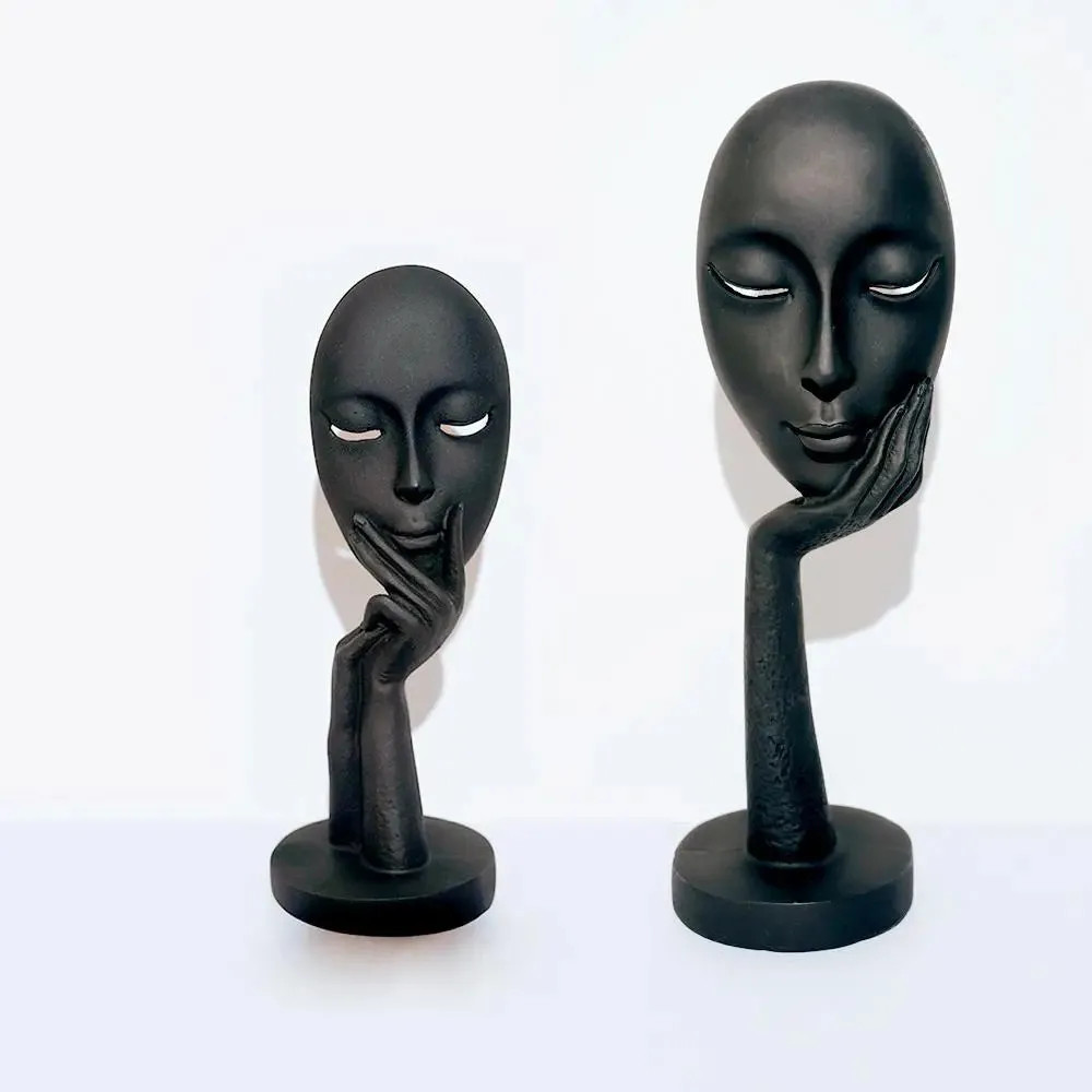 Beautiful Pair of Face Thinker Lady Statue Table Decor Black Color